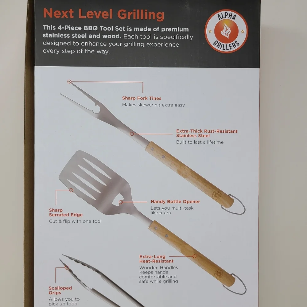Alpha grillers Grill Set 4 piece BBQ Tools NWT Accessories Outdoor Heavy duty